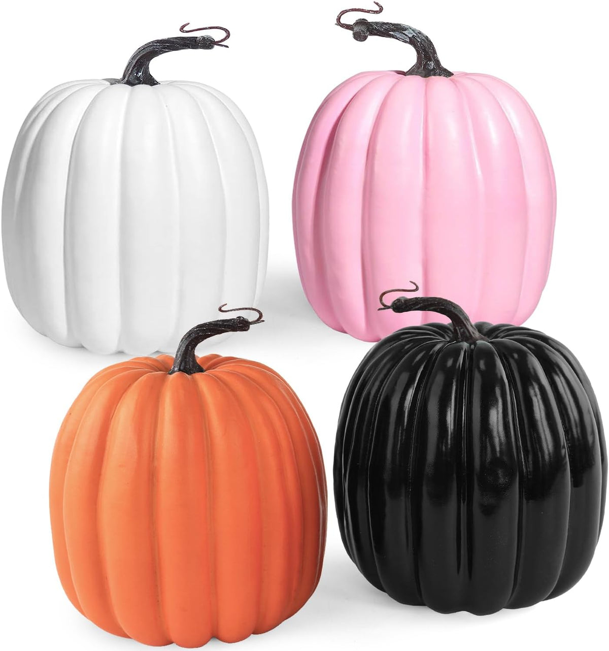 Artmag 6 Inch Large Artificial Pumpkins, 4PCS Big Colorful Pumpkins Faux Foam Harvest Pumpkins for