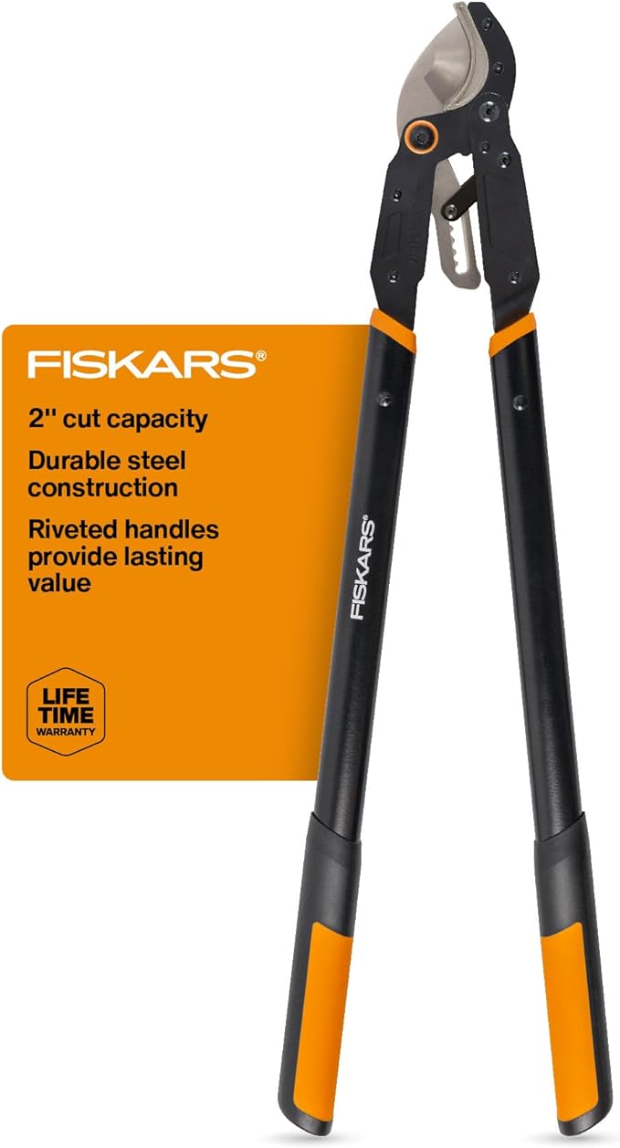 Fiskars Ratchet Drive Anvil Lopper 32 Inch Heavy Duty Tree Trimmer, 2 inch Cut Capacity, Riveted