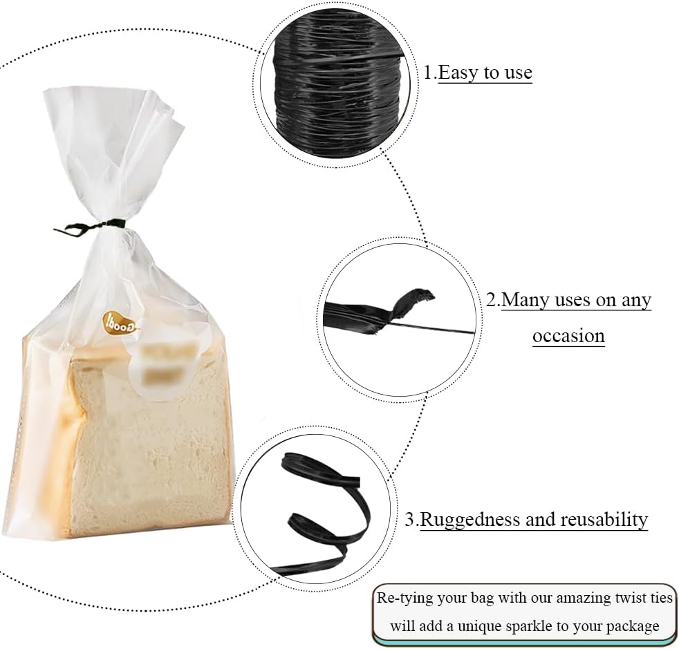 HAHIYO 350Yards/1050Feet/320M Black Metal Twist Ties for Bread Candy Coffee Plant Garden Cellophane