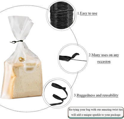 HAHIYO 350Yards/1050Feet/320M Black Metal Twist Ties for Bread Candy Coffee Plant Garden Cellophane