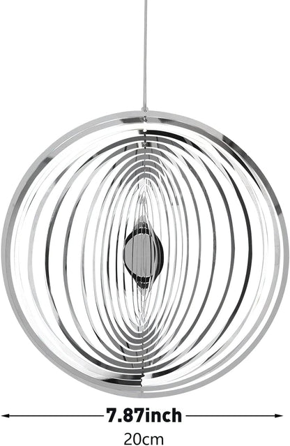 Hanging Wind Spinner Outdoor Metal Decorations, Silver Wind Spinners for Yard and Garden,3D Mirror