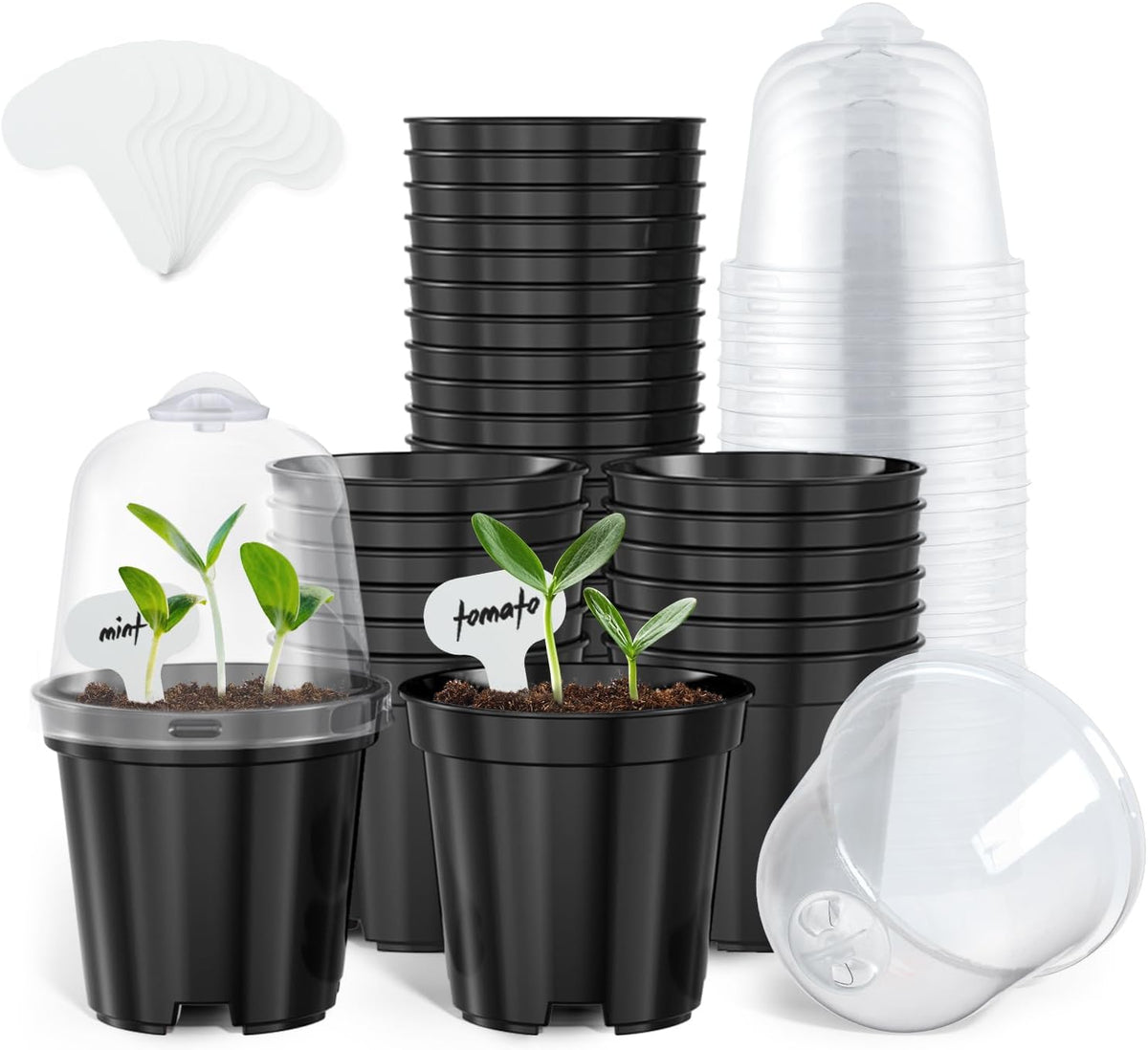 homenote Nursery Pots for Plants,3 Inch Plant Pot for Planting with Humidity Domes Plastic Seedling