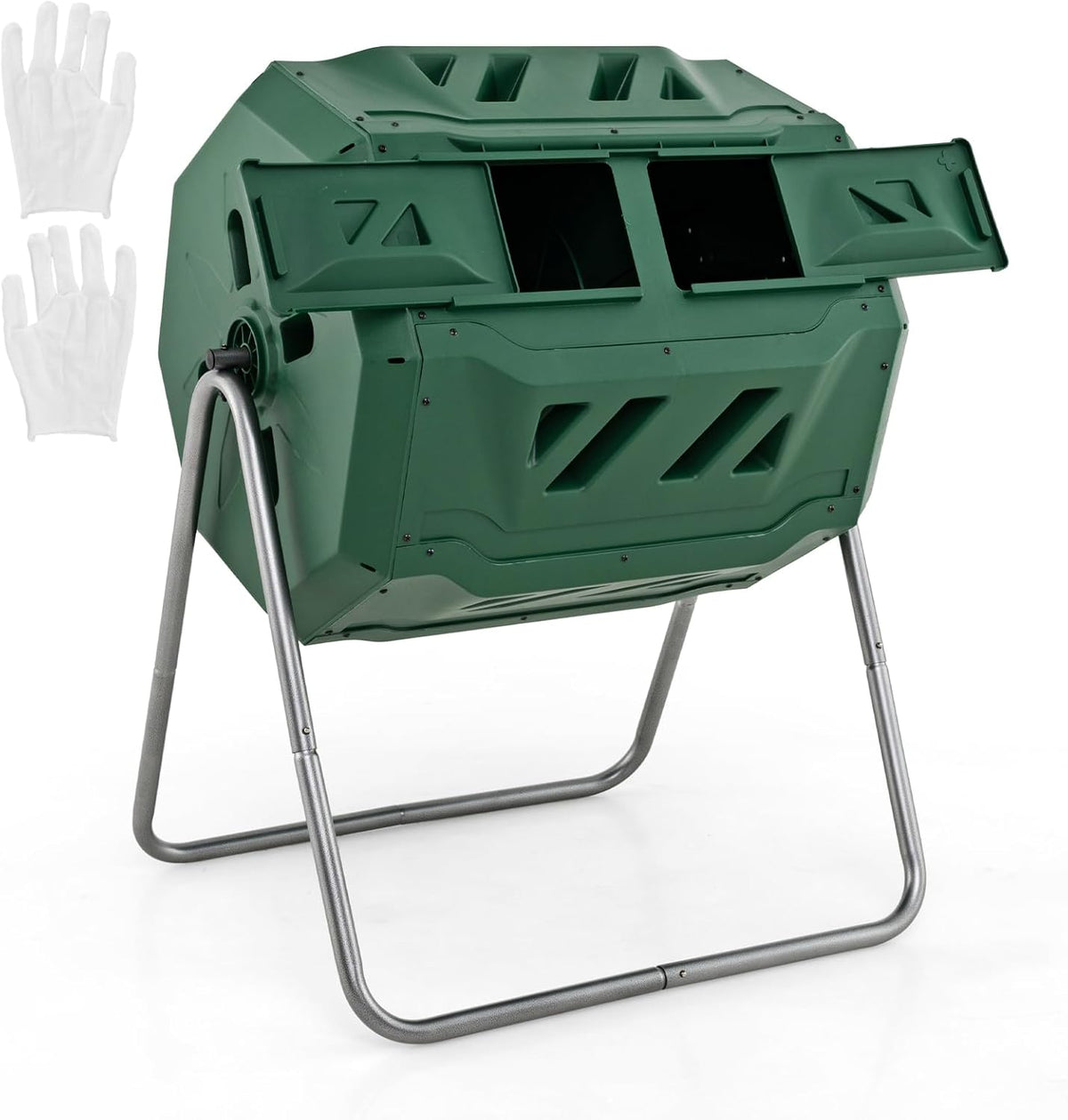 Goplus Compost Tumbler, 43 Gallon Rotating Compost Bin Barrel, Dual Chamber Tumbling Composter with