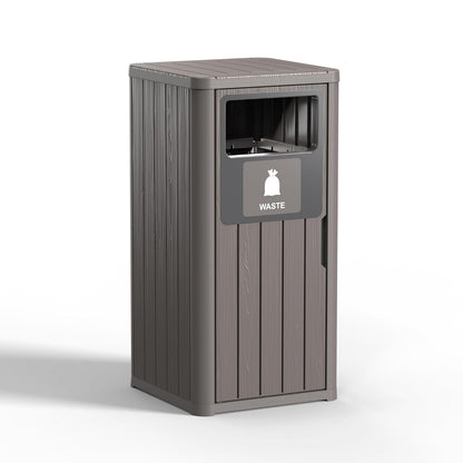 Outdoor Single Barrel Trash Can,Waterproof Resin Garbage Can with Garbage Labels,Durable Waste Bin