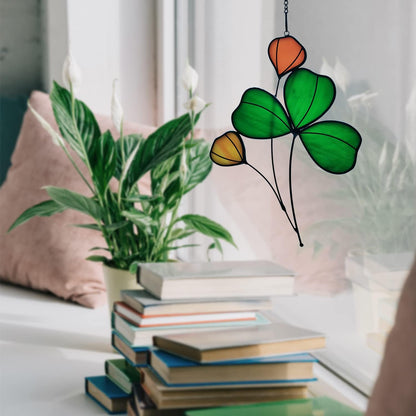 Stained Glass Clover Window Hanging Suncatcher Handmade Window Panels Gifts for mom and Woman