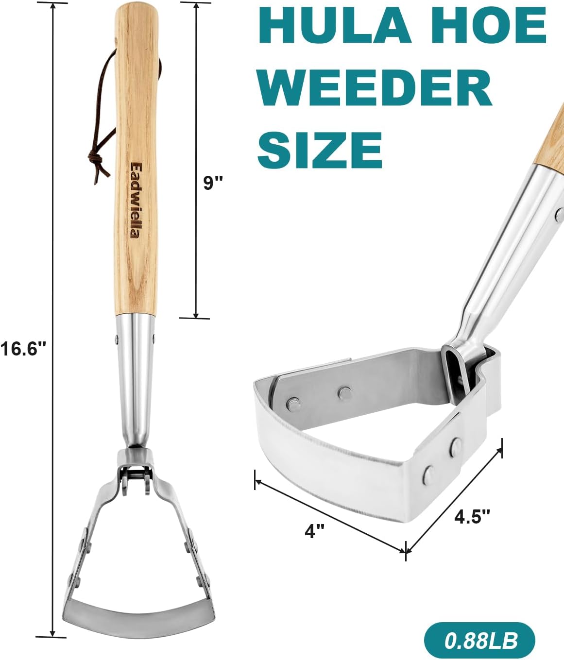 Hula Hoe Stirrup Hoe Mini for Weeding Action/Scuffle Loop Hoe Garden Tool 16Inch Hardwood Handle