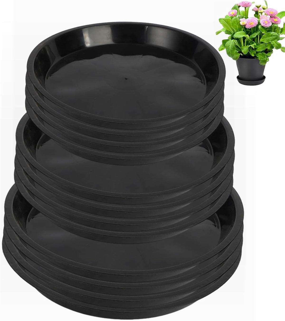 12 Pack Plant Saucer 8 10 12 Inch Plastic Plant Tray, Sturdy and Durable Flower Pot Container