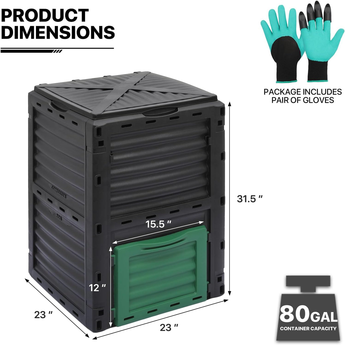 MoNiBloom 80 Gallon Large Compost Bin, BPA Free Outdoor Composting Tumblers for Garden Patio