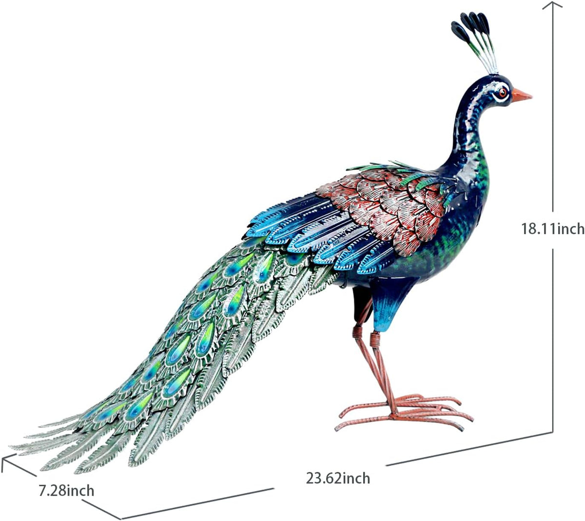 Kircust Metal Peacock Statue for Outdoor Decor - 24" L Elegant Peacock Sculpture for Garden, Patio