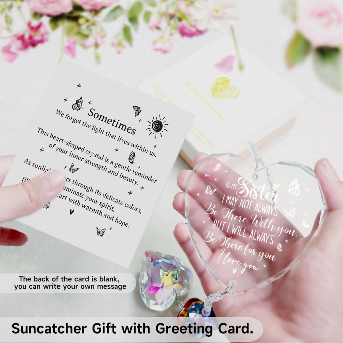 Heart Crystal Suncatcher for Sister - Unique Gifts from Sister, Rainbow Maker Window & Garden