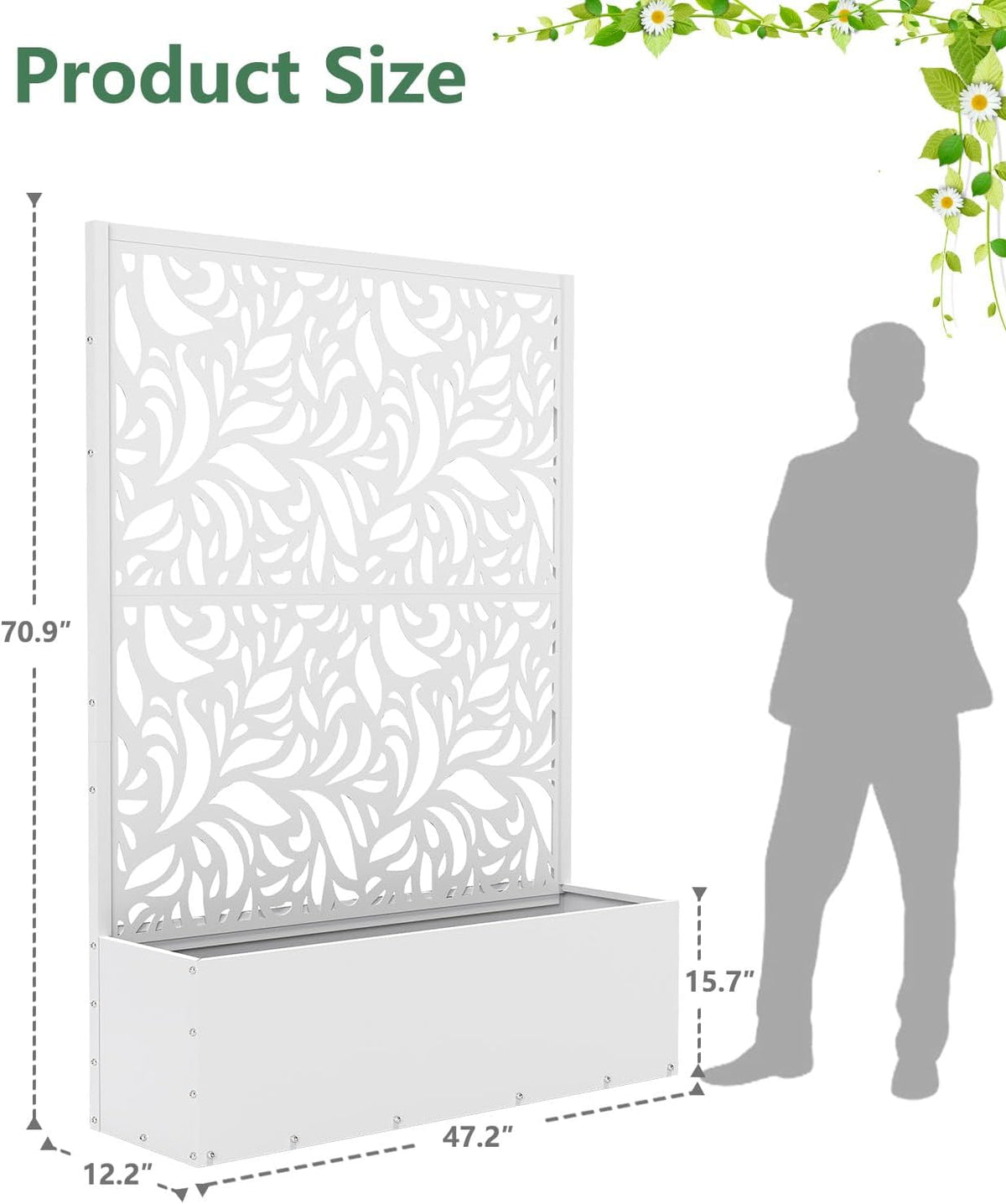 2PCS Metal Planter Box with Trellis,70.9"x47.2"x15.7" Raised Garden Bed with Drainage Holes