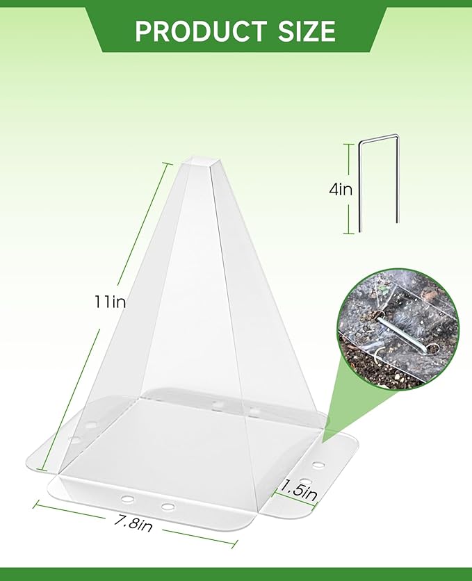 20 Pack Garden Cloches for Plants - Clear Reusable Plastic Seedling Covers with 40 Metal Stakes