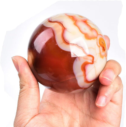 JIC Gem Natural Red Agate Crystal Ball Round Healing Crystals Decorative Sphere with Wooden Stand