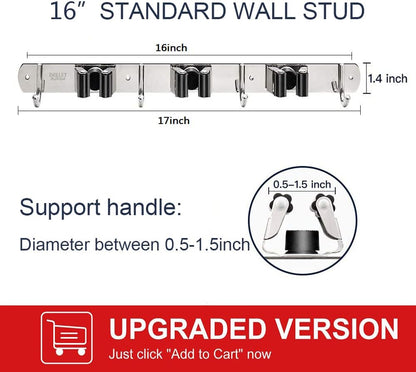 IMILLET Broom Holder Wall Mounted, Stainless Steel Broom and Mop Holder Self Adhesive Broom