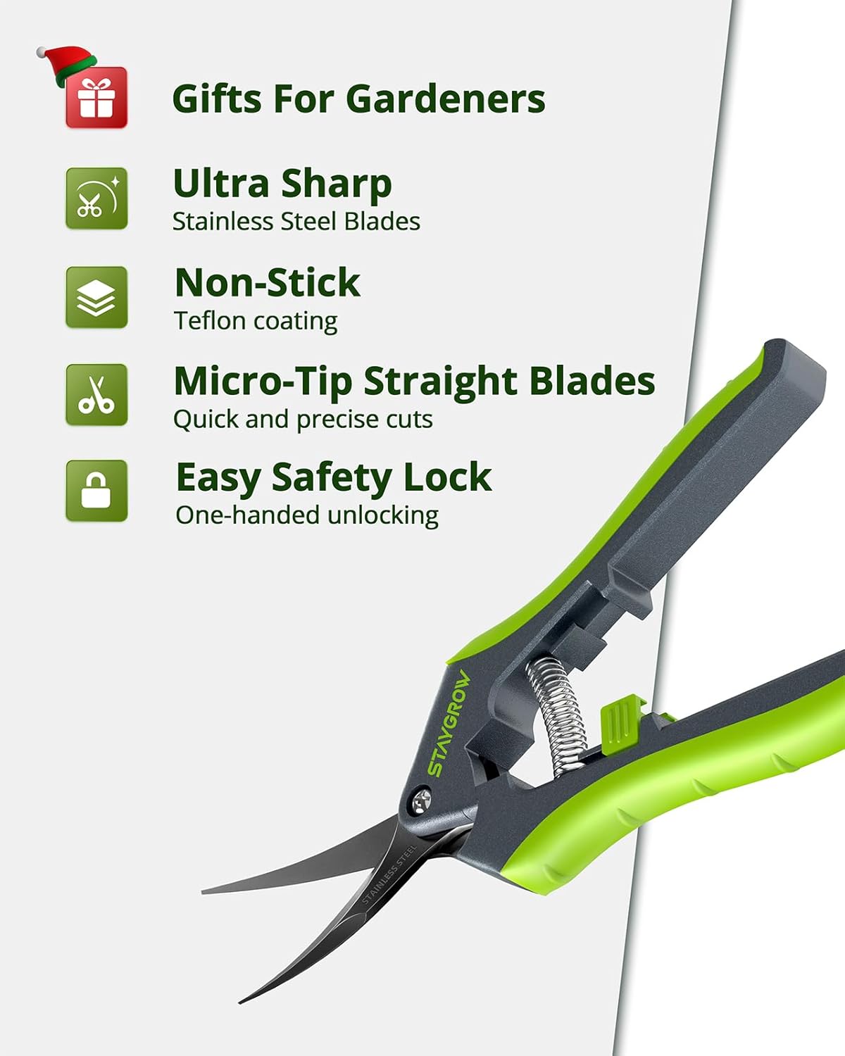 Pruning Shears for Gardening 2 Pack, 8.5" Bypass Garden Clippers and 6.5" Curved Garden Shears