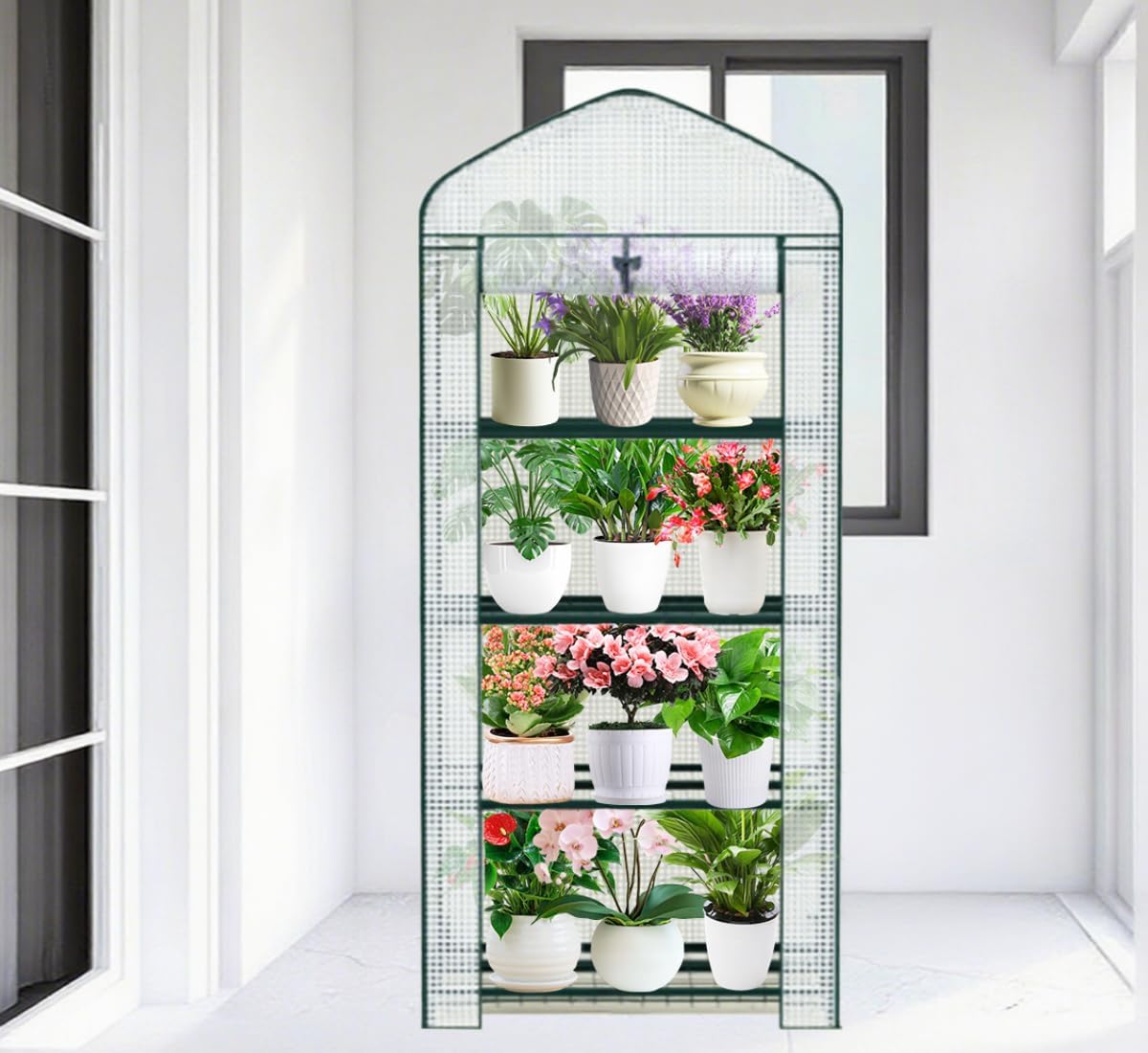 4-Tier Mini Greenhouse, Green House for Flower Indoor Outdoor, Portable Plant Outdoor Cage with