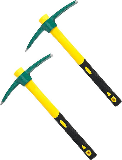 2 PCS Pick Mattock Hoe Heavy Duty, Gardening Hand Pick with 15 Inch Shock Absorption Rubber Handle