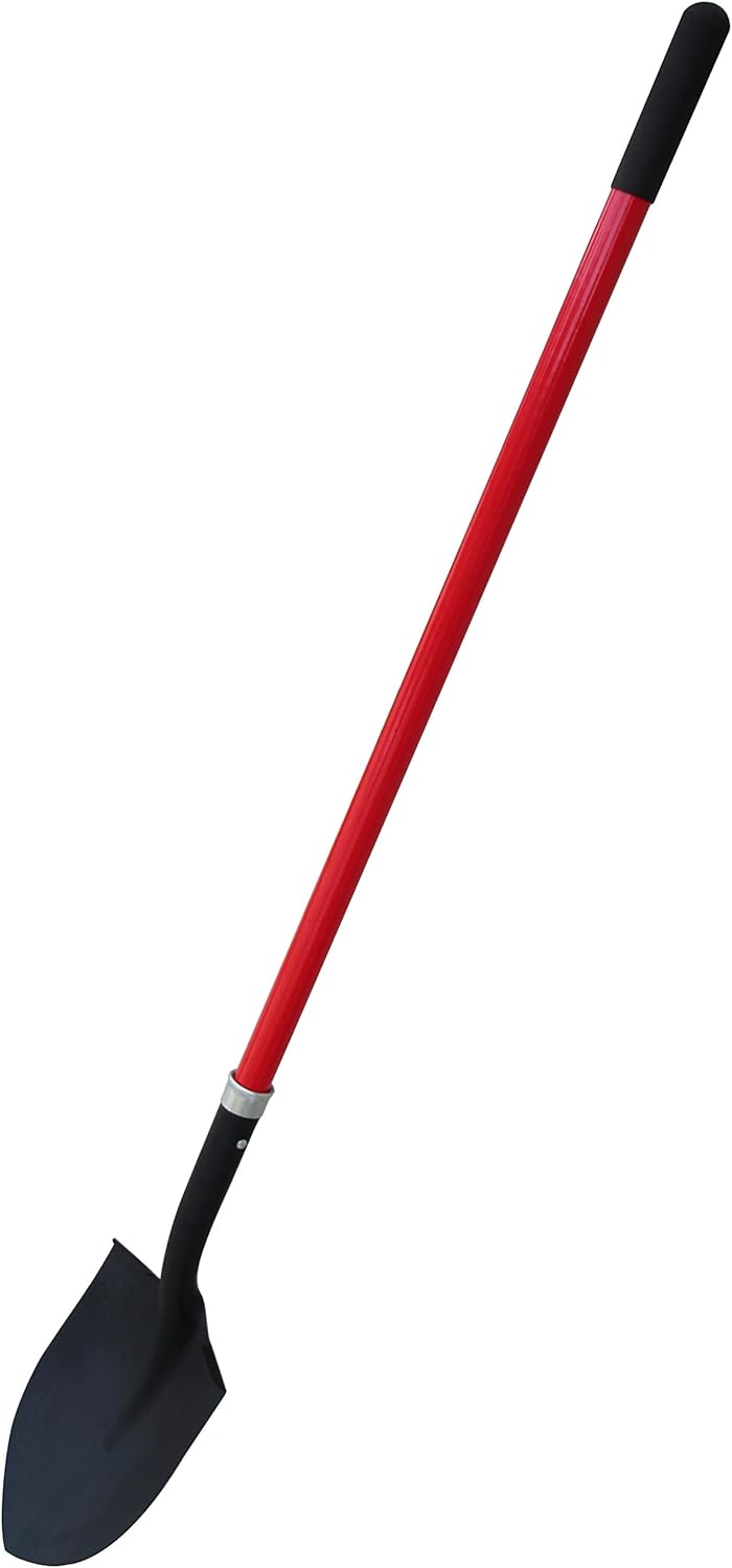 TABOR TOOLS Shovel with Rounded Blade and Long Straight 45 Inch Fiberglass Handle, Digging Spade.
