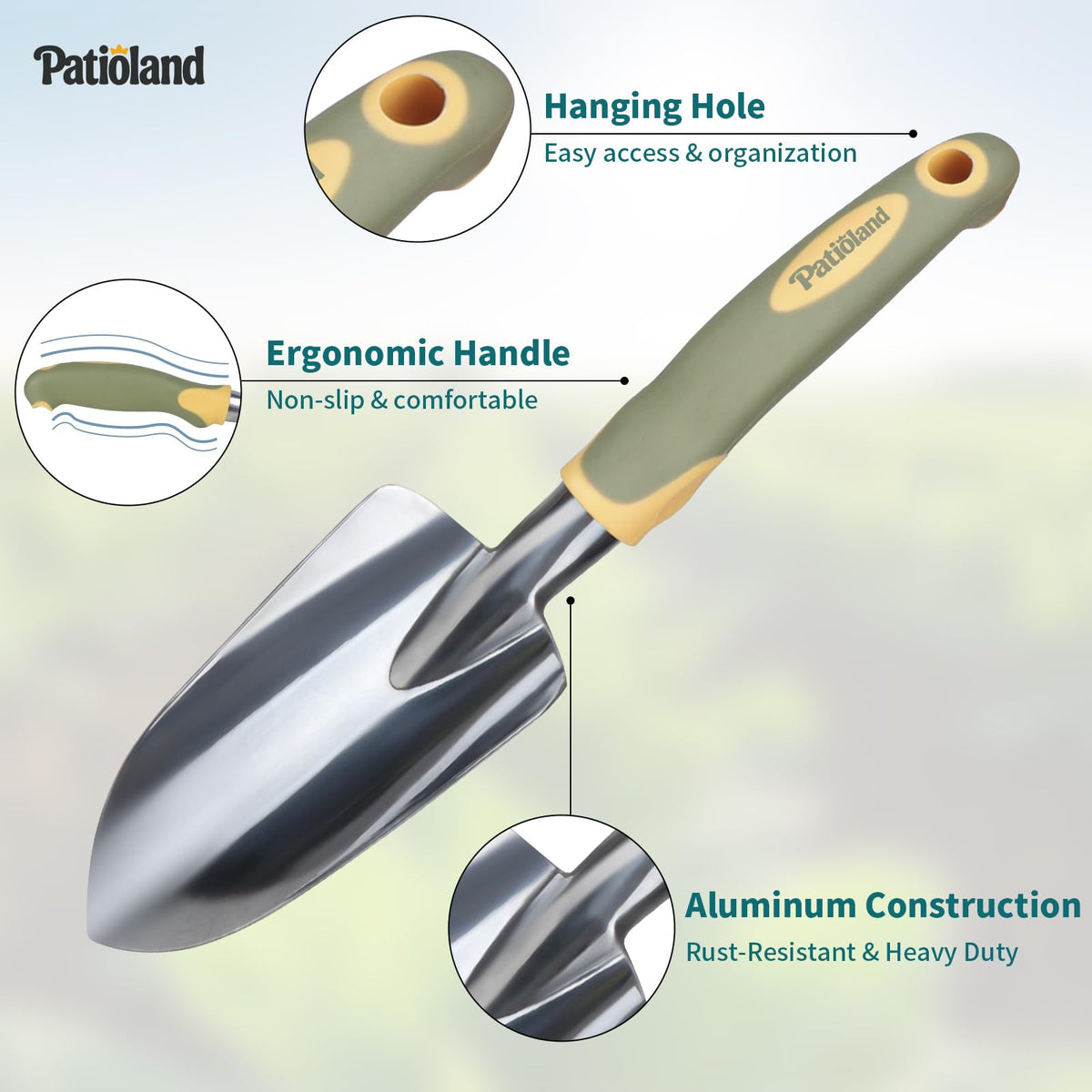 Patioland Green Garden Tool Set 4-Piece, Trowel, Fork, Pruning Shear&Gloves