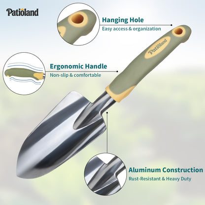 Patioland Green Garden Tool Set 4-Piece, Trowel, Fork, Pruning Shear&Gloves