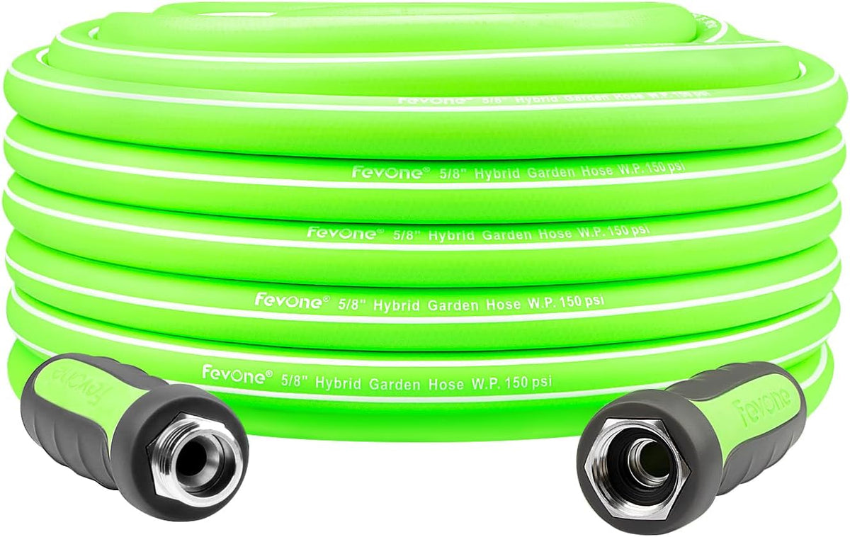 Fevone 55 ft x 5/8" Heavy Duty Garden Hose, Drinking Water Safe, Flexible & Kink-Free Hybrid