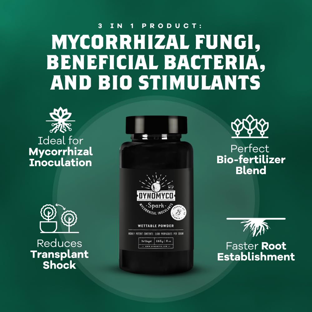 DYNOMYCO Spark WP Mycorrhizal Fungi, 4oz Wettable Powder – 3-In-1 Root Enhancer Amplifies Nutrient