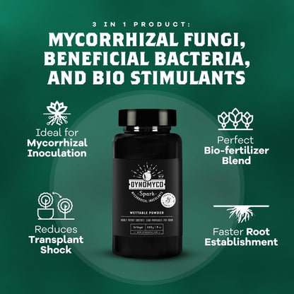 DYNOMYCO Spark WP Mycorrhizal Fungi, 4oz Wettable Powder – 3-In-1 Root Enhancer Amplifies Nutrient