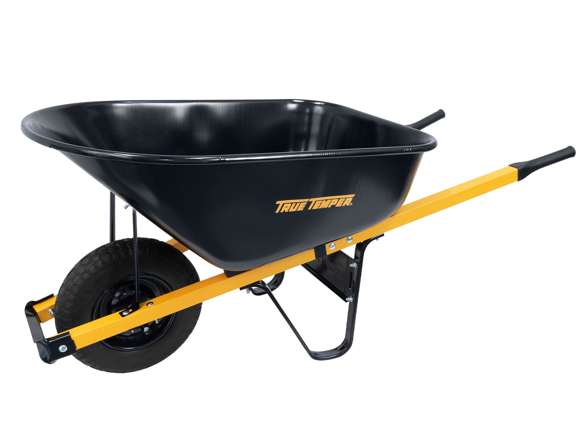 True Temper Steel Wheelbarrow with Never Flat Tire & Steel Handles, 6 Cu. Ft