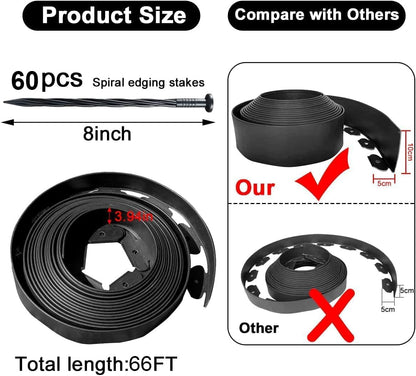 Garden Edging Borders 66FT,Landscape Edging Black[Extra Tall 4IN High] with 60pcs Stakes,Lawn