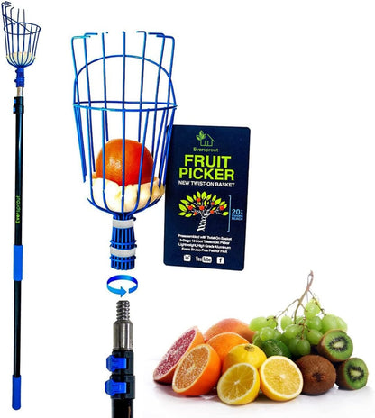 EVERSPROUT 4.5-to-12ft Durable Fruit Picker with 20+ Foot Reach – Telescoping Fruit Picker Pole