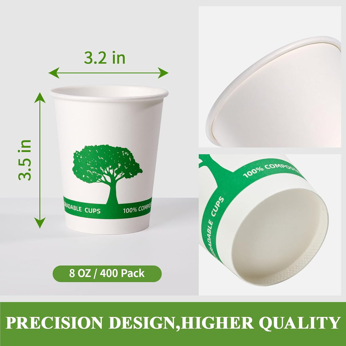 Vplus 400 Pack Compostable Paper Cups, 8 oz Paper Coffee Cups, Biodegradable Disposable Paper Cups