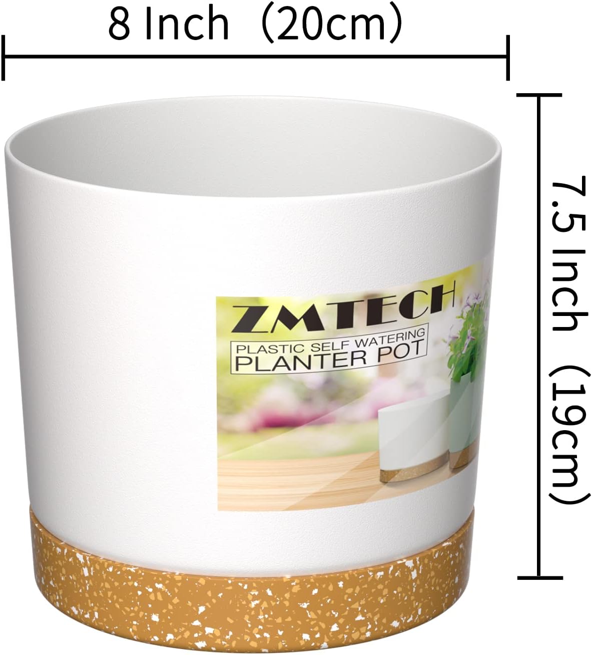 ZMTECH Plant Pots, Set of 3 8'' Self Watering Plastic Planter with Drainage Hole and Saucer, Modern