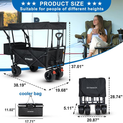 SKYMANOR Collapsible Wagon with Removable Canopy, 3-in-1 Heavy Duty Garden Cart with Big