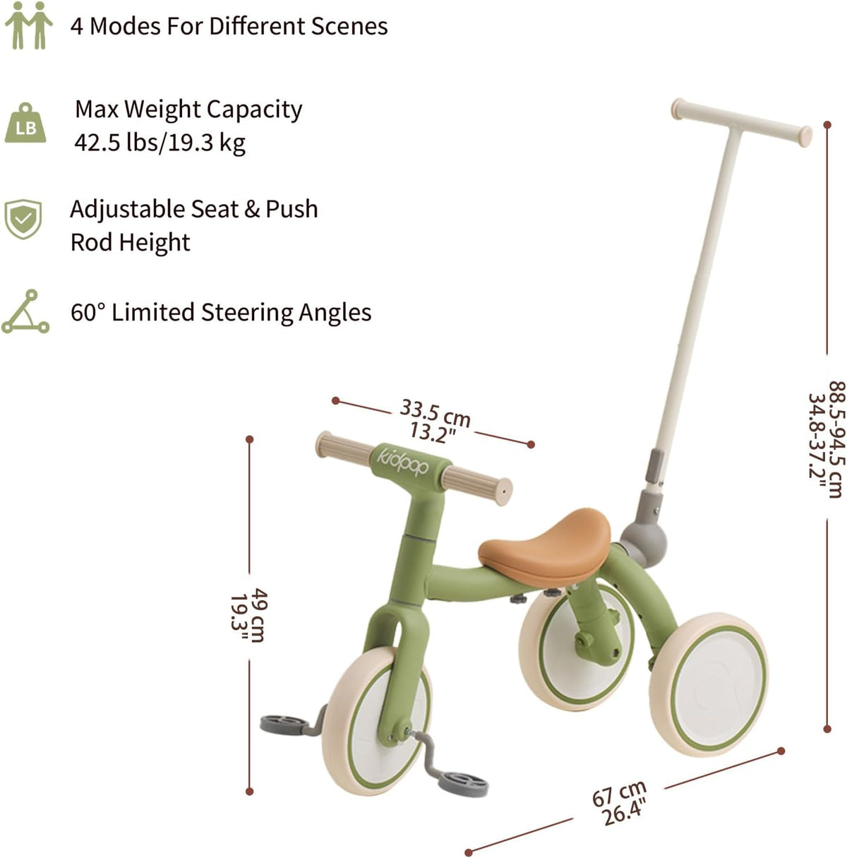 4-in-1 Toddler Tricycle with Adjustable Push Handle for 1-4 Year Old,Birthday Gift and Toy for Boys
