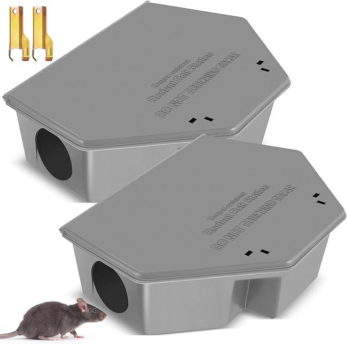 Qualirey 2 Pcs Rat Bait Station with Keys 13.58 x 8.98 x 3.35 Inch Rodent Station Rat Traps, Keeps