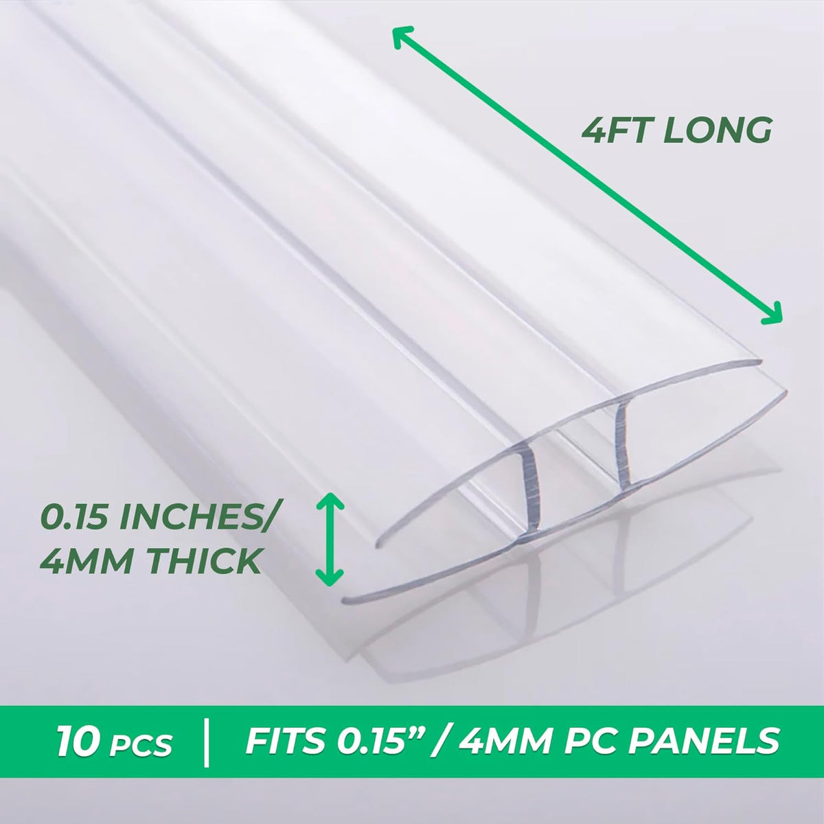 Polycarbonate Greenhouse Panels (H Connectors) - 0.15" Thick, Fits 4mm Twin-Wall Polycarbonate