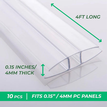 Polycarbonate Greenhouse Panels (H Connectors) - 0.15" Thick, Fits 4mm Twin-Wall Polycarbonate