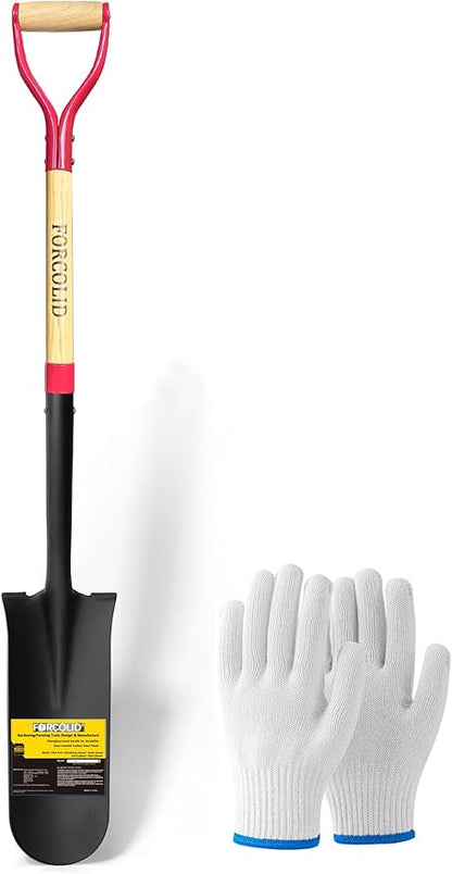 Drain Spade Shovel, Garden Drain Spade, Trenching Shovel, Woode D-Handle, Steel Y-Grip, 45 Inch