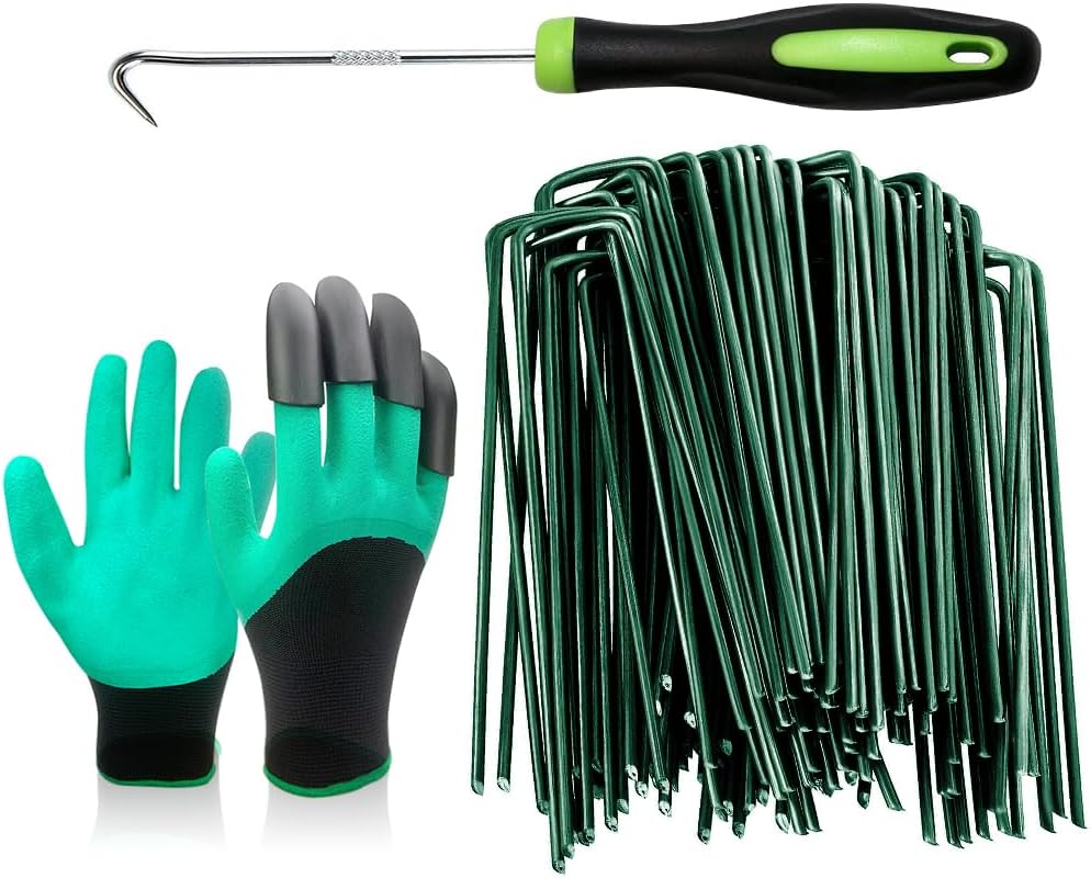 Bakulyor 50Pcs Green Landscape Staples 6 Inch Garden Artificial Turf Stakes Staples, 11 Gauge Lawn