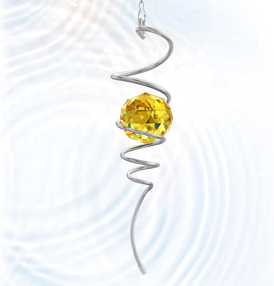 Gazing Ball Spiral Wind Spinner Tail - Golden Crystal Glass Ball | Wind Spinners Stabilizer with S