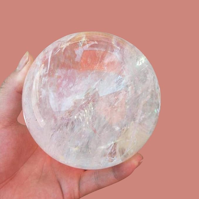 Natural Clear Quartz Crystal Ball,White Crystal Sphere Healing Crystal Ball with Stand Home Decor