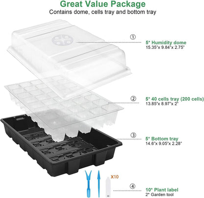 MIXC Seedling Trays Seed Starter Tray, 5-Pack Mini Propagator Plant Grow Kit Greenhouse with