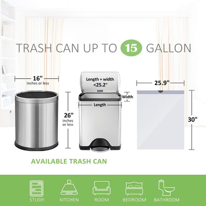 Teivio 15 Gallon 60 Counts Strong Tall Kitchen Drawstring Trash Bags, Medium Plastic Garbage Bags