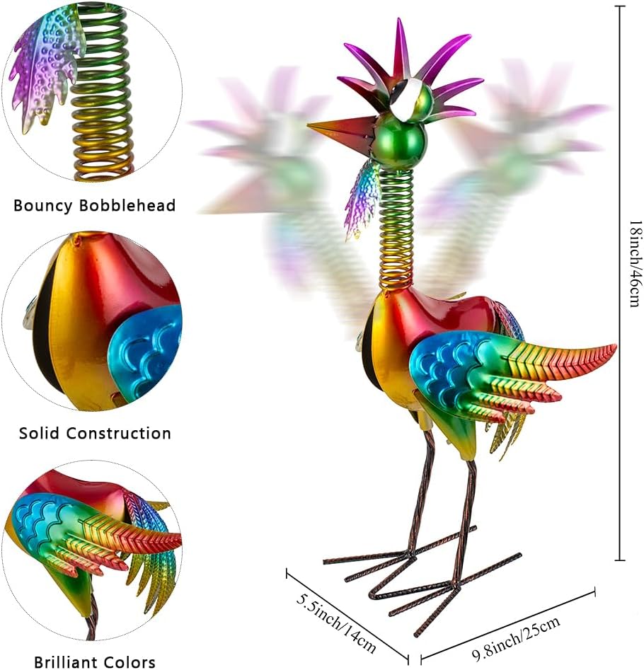Metal Wacky Rooster Garden Statue, 18'' Rooster Decor Yard Statue Decorations Outdoor, Chicken Yard