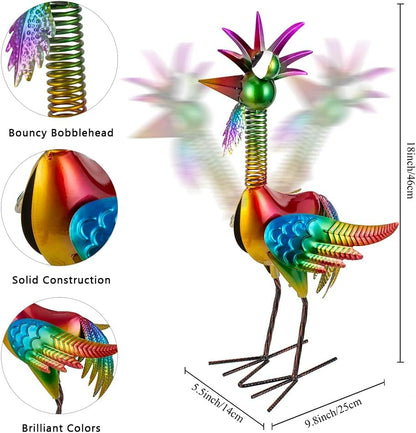 Metal Wacky Rooster Garden Statue, 18'' Rooster Decor Yard Statue Decorations Outdoor, Chicken Yard