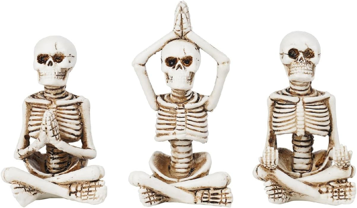 Newman House Studio Halloween Skeleton Decor - Realistic Meditating Skeleton Statues, Set of 3