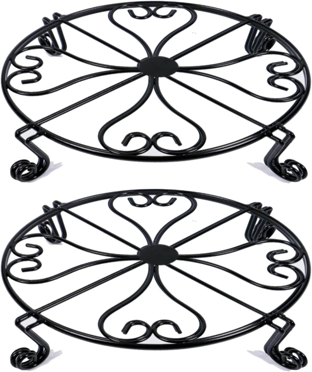2 pack 10" 12" Rustproof Black Metal Plant Stands Heavy Duty Plants Holder Outdoor Indoor, Round
