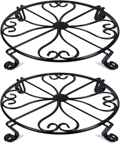 2 pack 10" 12" Rustproof Black Metal Plant Stands Heavy Duty Plants Holder Outdoor Indoor, Round