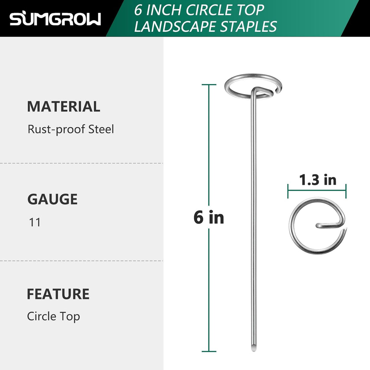 Landscape Staples,120 Pcs Garden Stakes, Circle Top 6-inch Galvanized Steel, Spikes Pins for