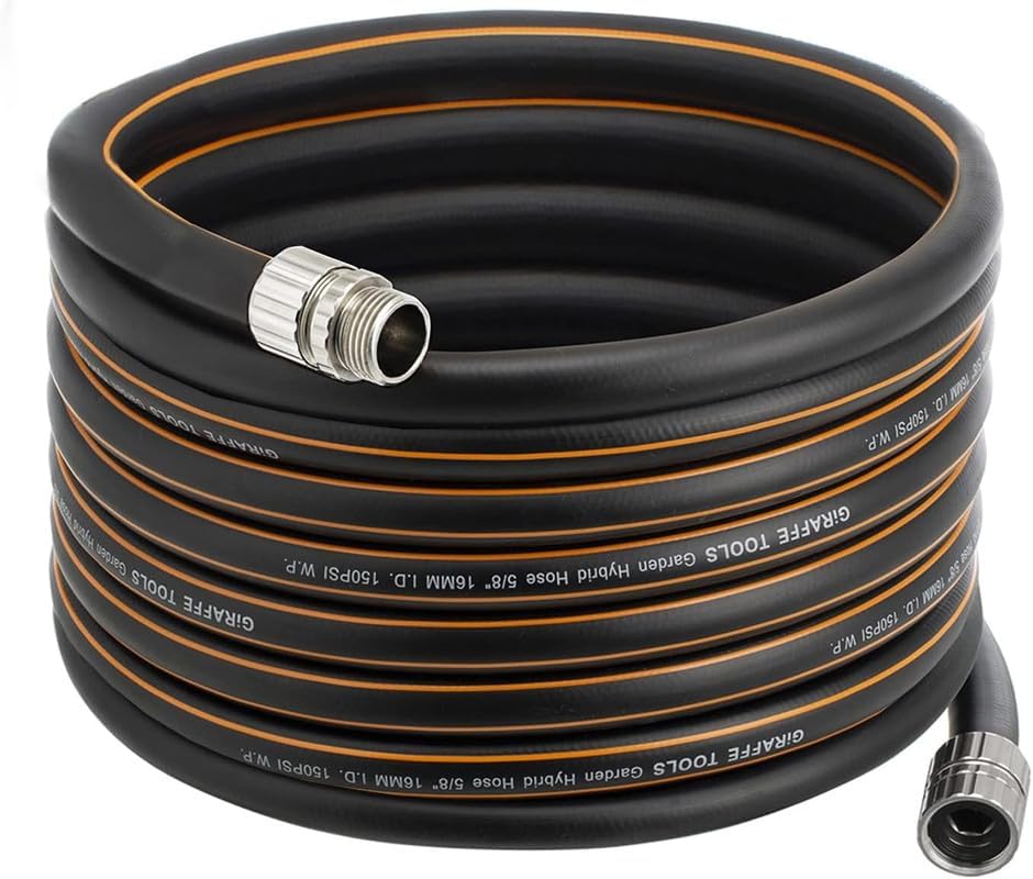 Giraffe Tools Garden Hose 50ft x 5/8", Custom Length, Heavy Duty, No Kink, Flexible, Rubber Garden